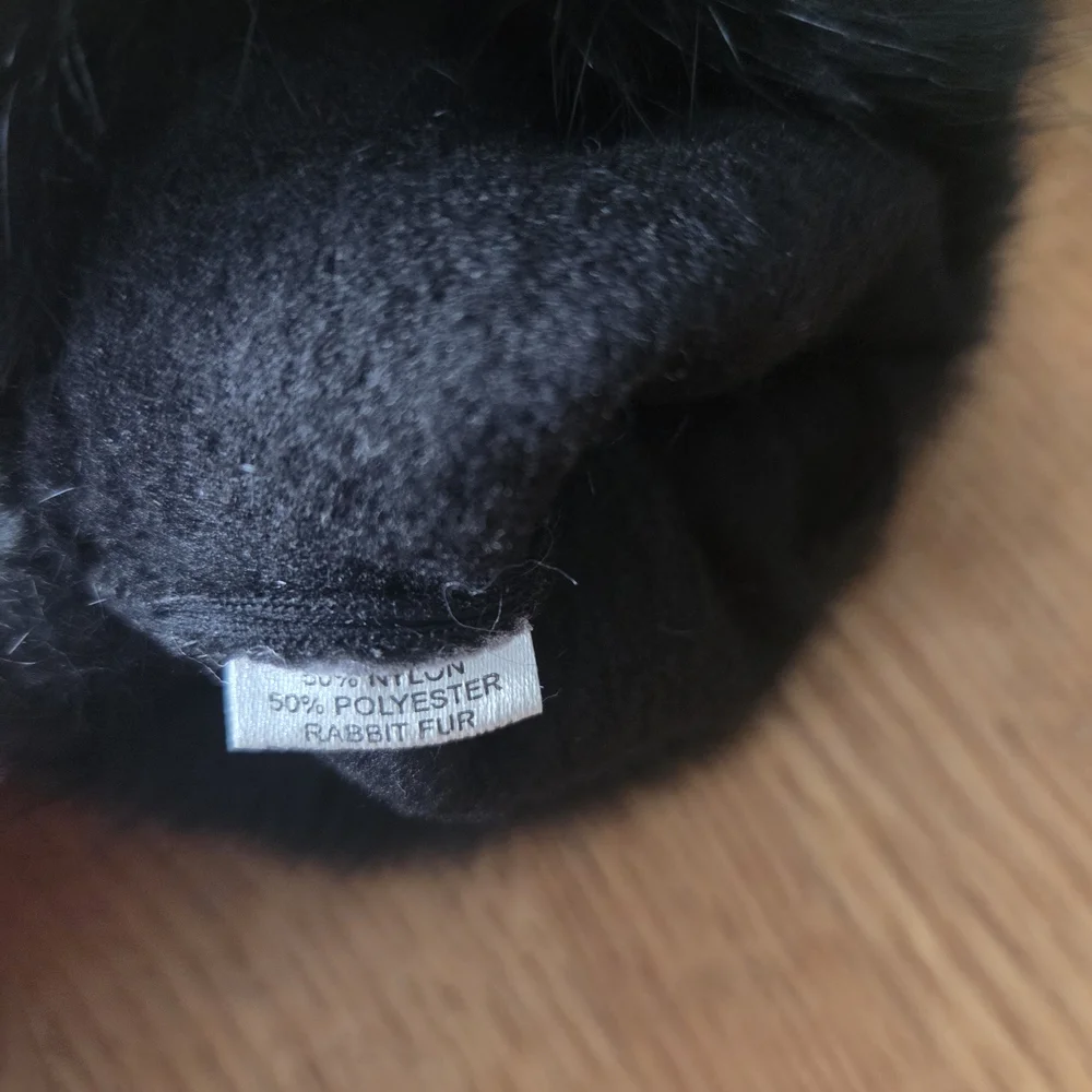 Women's Rabbit Fur Cuff Knit Gloves Black Small - Picture 4 of 4